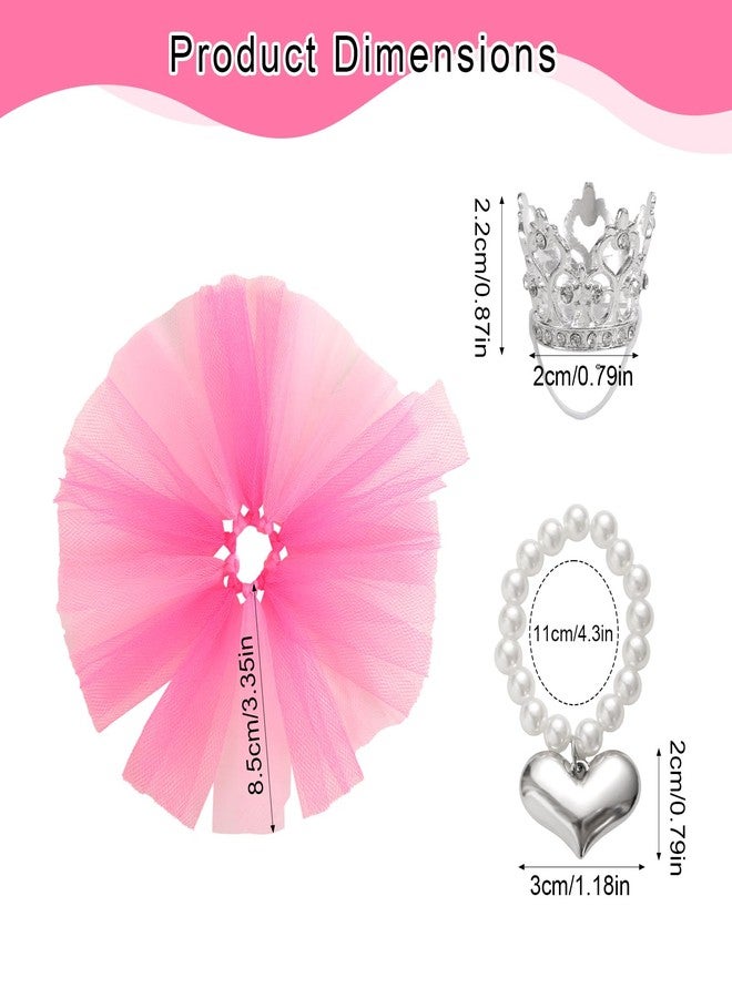 Penitue 3 Pcs Mini Desk Goose Outfit Set, Small Crown Heart Necklace & Tutu Skirt Tiny Pink Princess Costume for 7in/17.8cm Magnetic Miniature Goose Statue Keychain Decoration - Image 2